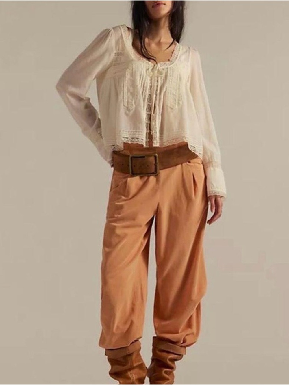 WE THE FREE Women's Peach Corduroy Wide-Leg Pants Elastic Waist Pockets